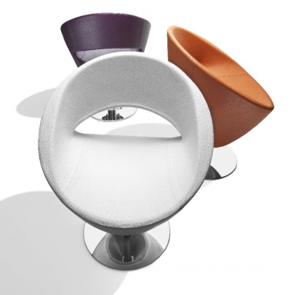 Fauteuil de coupe COCOON trois couleurs Blanc, Orange et Violet